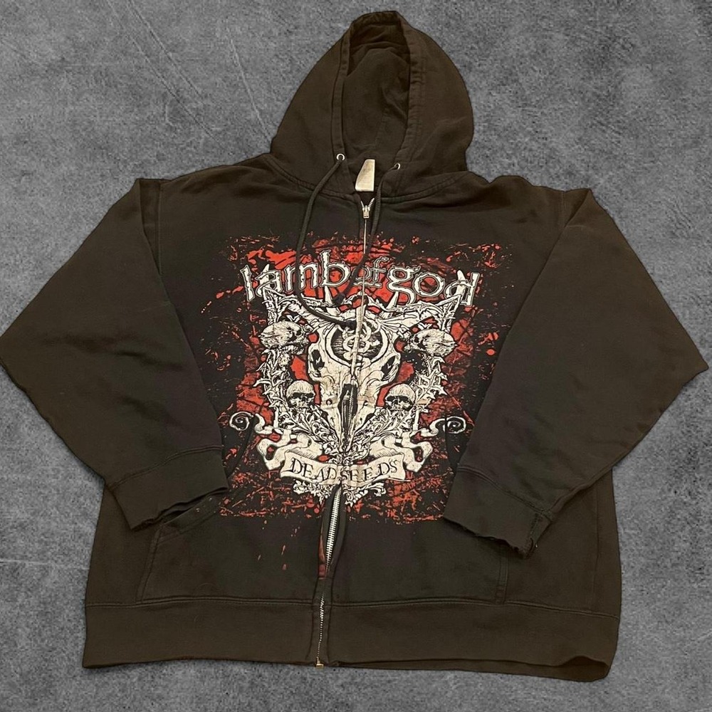 Lamb of God "Dead Seeds" Zip-Up Hoodie (2009) Distressed Band Y2K Large - Picture 2 of 7